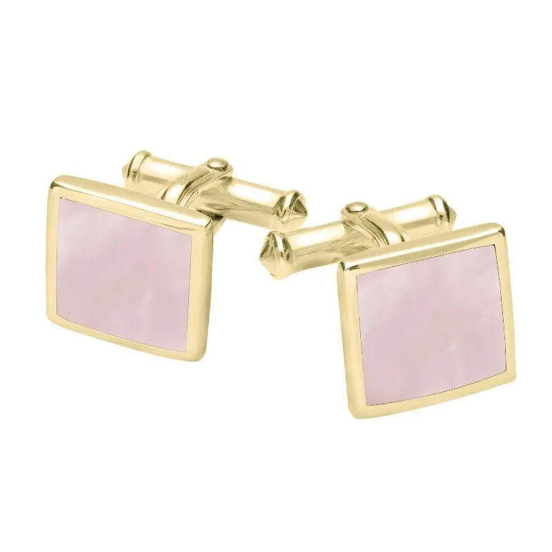 9ct Yellow Gold Pink Mother Of Pearl Square Flat Cufflinks sold by Jura Watches