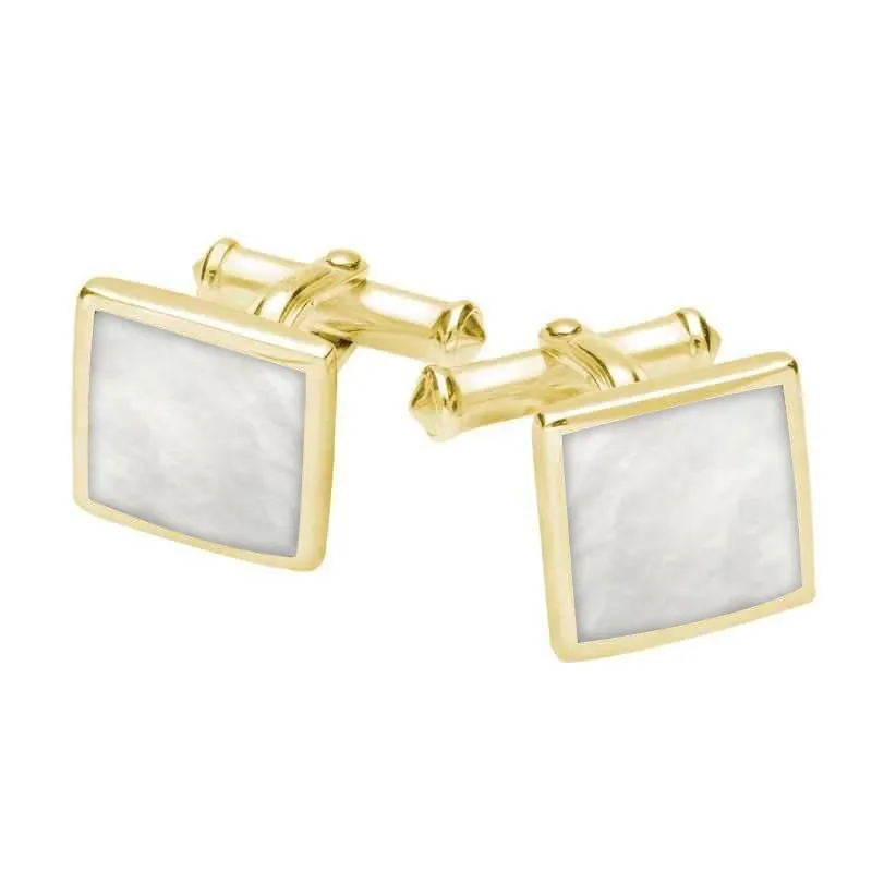 9ct Yellow Gold Mother Of Pearl Square Flat Cufflinks sold by Jura Watches