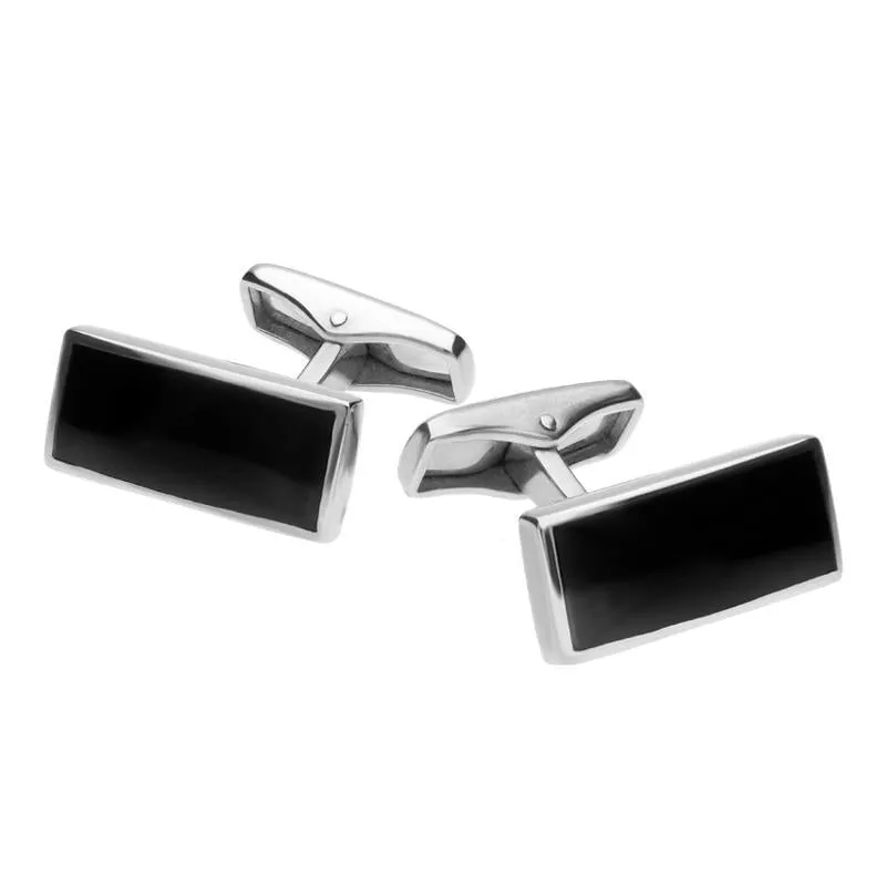 Sterling Silver Whitby Jet Slim Oblong Cufflinks sold by Jura Watches