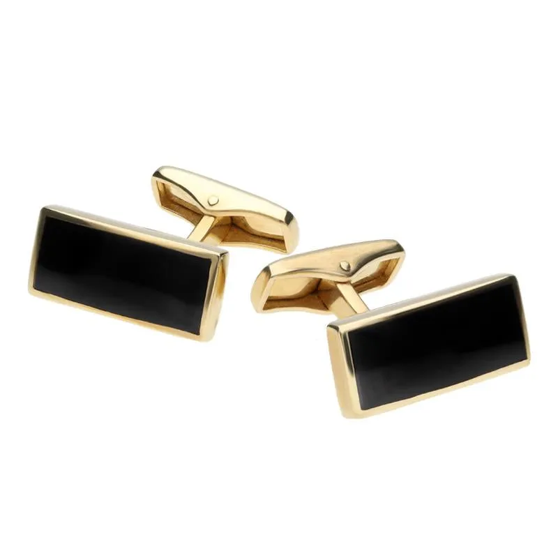 9ct Yellow Gold Whitby Jet Slim Oblong Cufflinks sold by Jura Watches