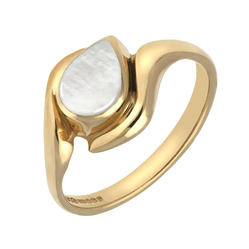 9ct Yellow Gold Mother of Pearl Offset Pear Ring sold by Jura Watches