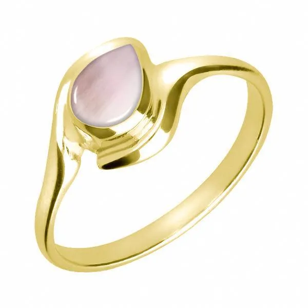 9ct Yellow Gold Pink Mother of Pearl Offset Pear Ring sold by Jura Watches