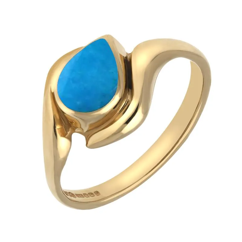 9ct Yellow Gold Turquoise Offset Pear Ring sold by Jura Watches