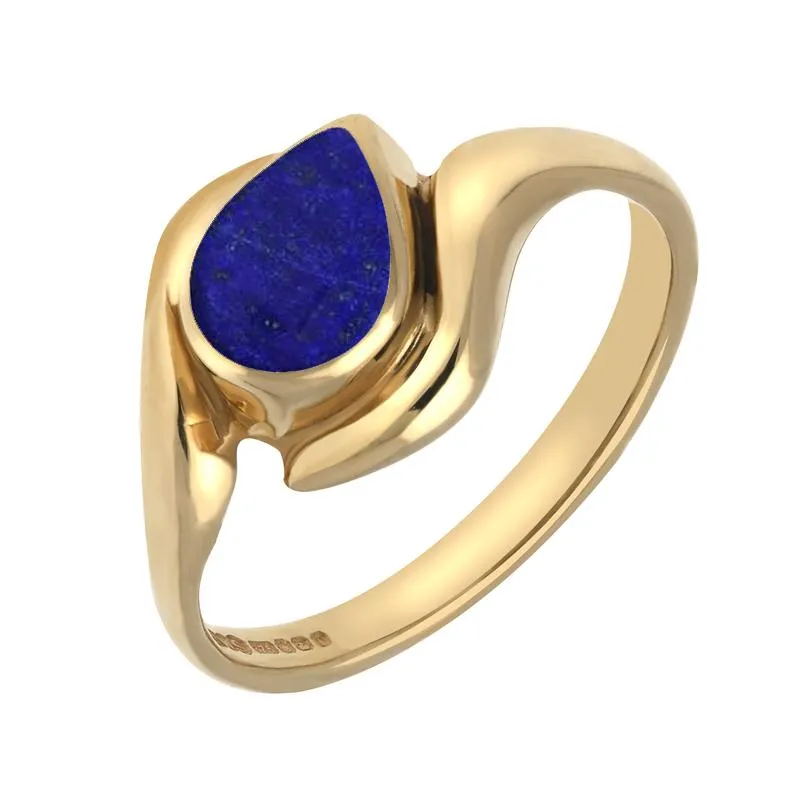 9ct Yellow Gold Lapis Lazuli Offset Pear Ring sold by Jura Watches