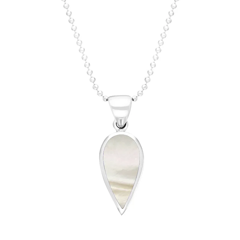 Sterling Silver Mother of Pearl Small Upside Down Pear Necklace sold by Jura Watches