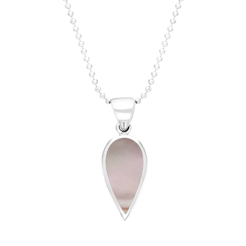 Sterling Silver Pink Mother of Pearl Small Upside Down Pear Necklace sold by Jura Watches