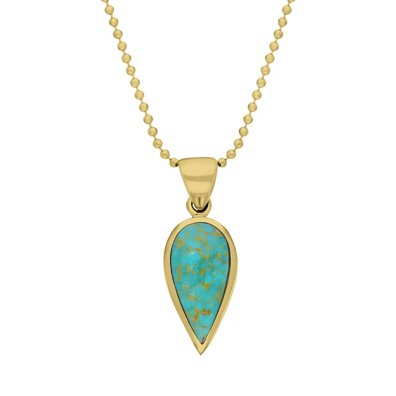 9ct Yellow Gold Turquoise Small Upside Down Pear Necklace sold by Jura Watches