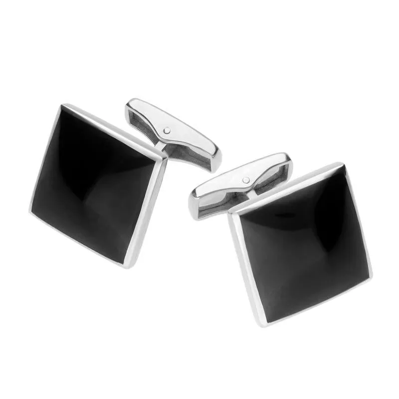 Sterling Silver Whitby Jet Square Shaped Cufflinks sold by Jura Watches