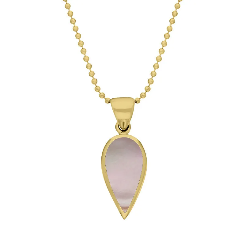 9ct Yellow Gold Pink Mother of Pearl Small Upside Down Pear Necklace sold by Jura Watches
