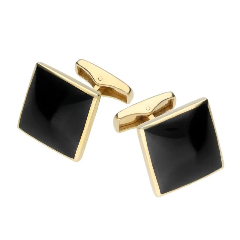 9ct Yellow Gold Whitby Jet Square Shaped Cufflinks sold by Jura Watches