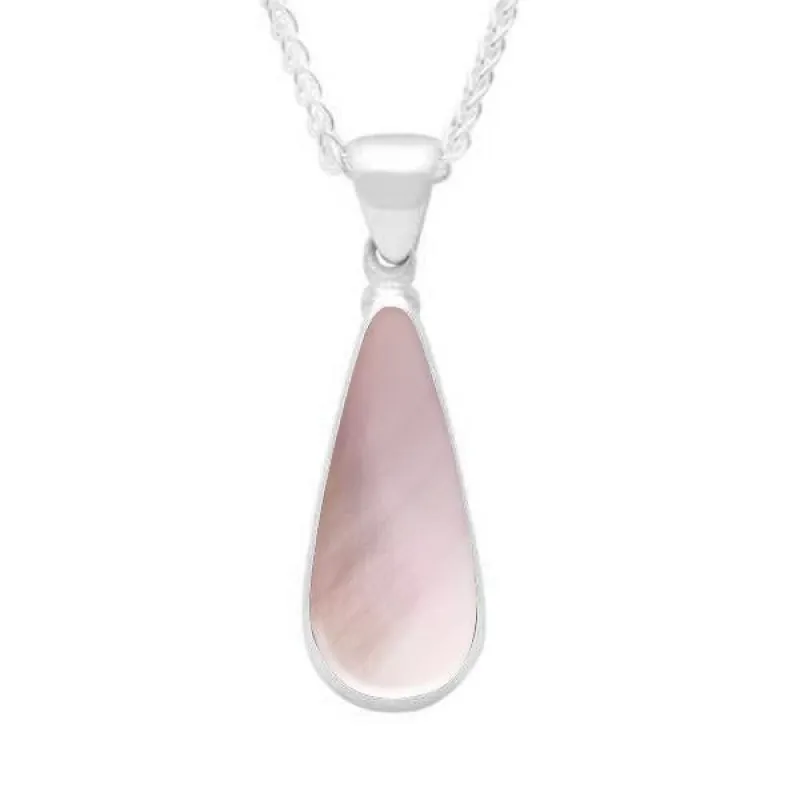 Sterling Silver Pink Mother of Pearl Long Pear Necklace sold by Jura Watches