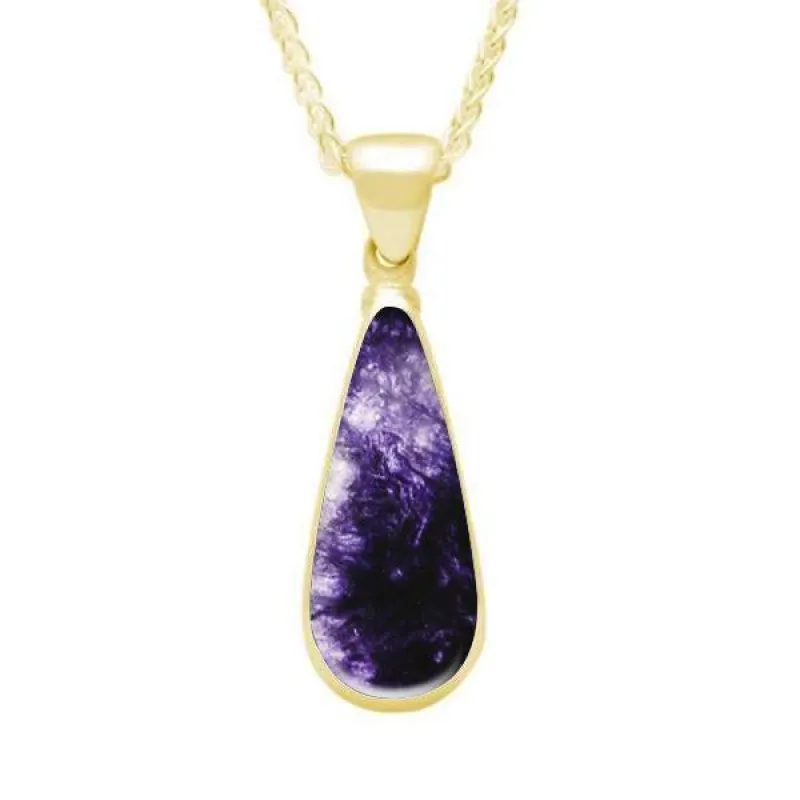 9ct Yellow Gold Blue John Long Pear Necklace sold by Jura Watches