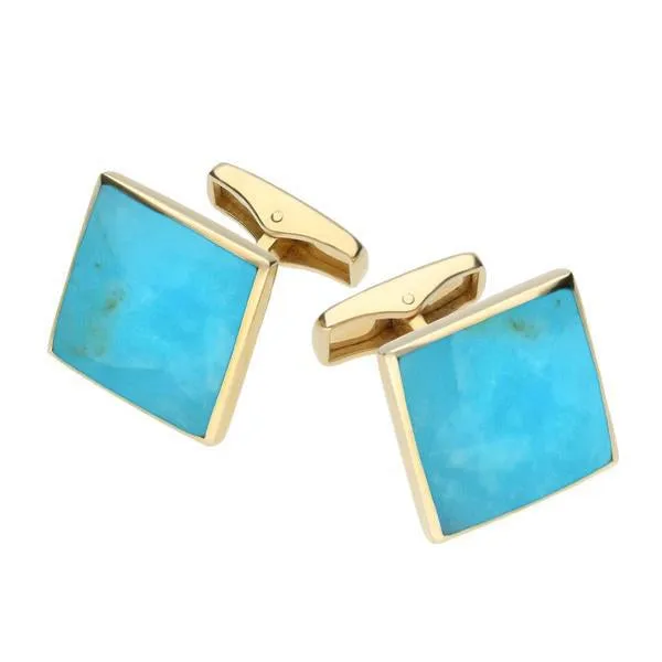9ct Yellow Gold Turquoise Square Shaped Cufflinks sold by Jura Watches
