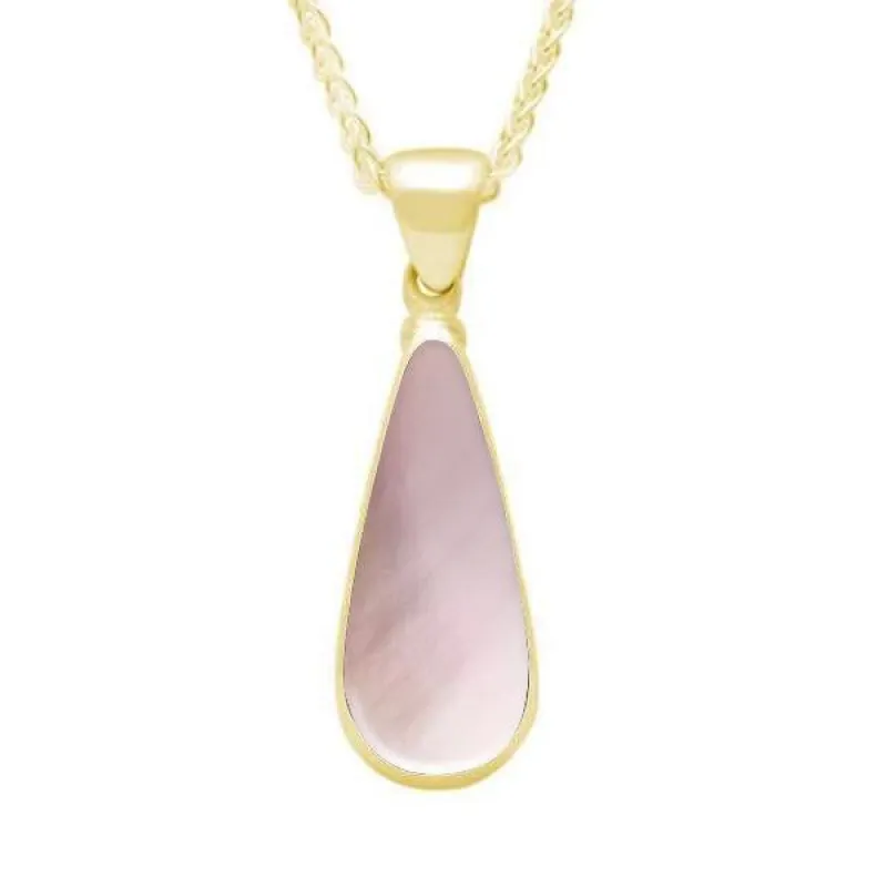 9ct Yellow Gold Pink Mother of Pearl Long Pear Necklace sold by Jura Watches