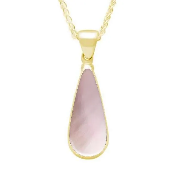 9ct Yellow Gold Pink Mother of Pearl Long Pear Necklace sold by Jura Watches