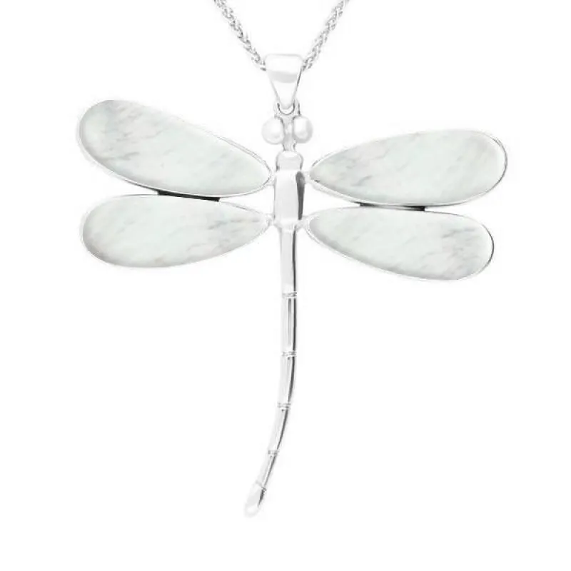 Sterling Silver Mother of Pearl Four Stone Large Dragonfly Necklace sold by Jura Watches