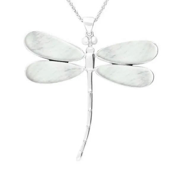 Sterling Silver Mother of Pearl Four Stone Large Dragonfly Necklace sold by Jura Watches