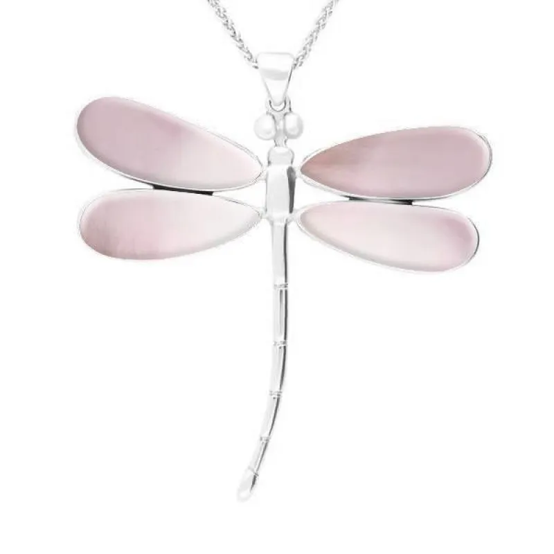 Sterling Silver Pink Mother of Pearl Four Stone Large Dragonfly Necklace sold by Jura Watches