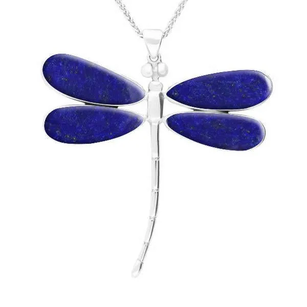 Sterling Silver Lapis Lazuli Four Stone Large Dragonfly Necklace sold by Jura Watches