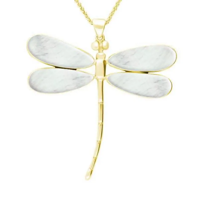 9ct Yellow Gold Mother of Pearl Four Stone Large Dragonfly Necklace sold by Jura Watches