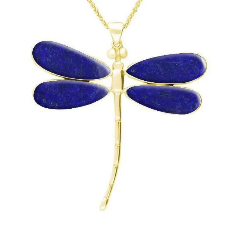 9ct Yellow Gold Lapis Lazuli Four Stone Large Dragonfly Necklace sold by Jura Watches