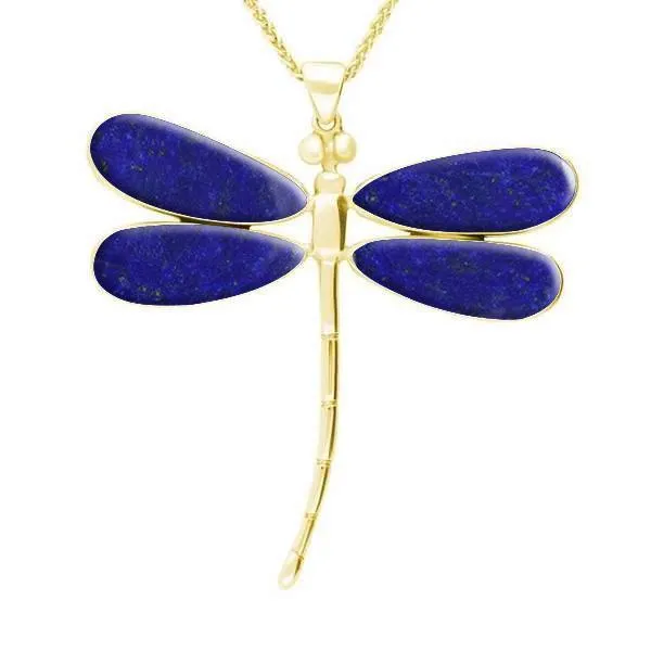 9ct Yellow Gold Lapis Lazuli Four Stone Large Dragonfly Necklace sold by Jura Watches