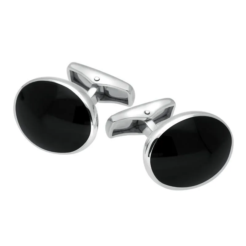 Sterling Silver Whitby Jet Oval Shape Cufflinks sold by Jura Watches