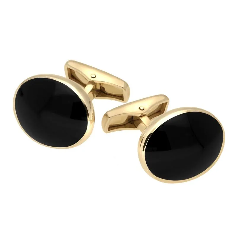 9ct Yellow Gold Whitby Jet Oval Shape Cufflinks sold by Jura Watches