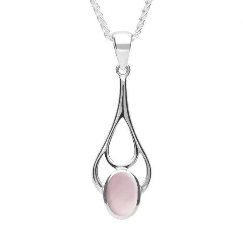Sterling Silver Pink Mother of Pearl Oval Spoon Necklace sold by Jura Watches