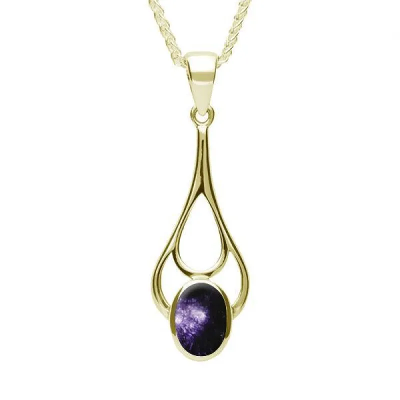 9ct Yellow Gold Blue John Oval Spoon Necklace sold by Jura Watches