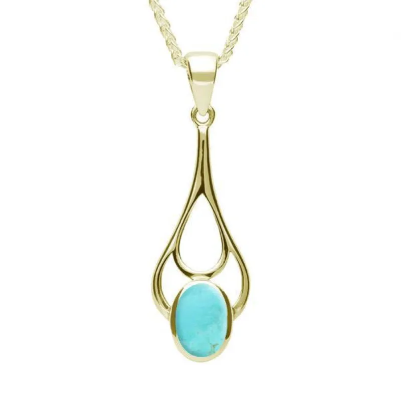 9ct Yellow Gold Turquoise Oval Spoon Necklace sold by Jura Watches
