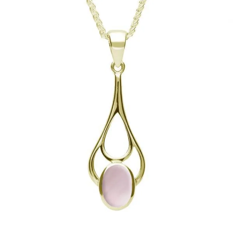 9ct Yellow Gold Pink Mother of Pearl Oval Spoon Necklace sold by Jura Watches