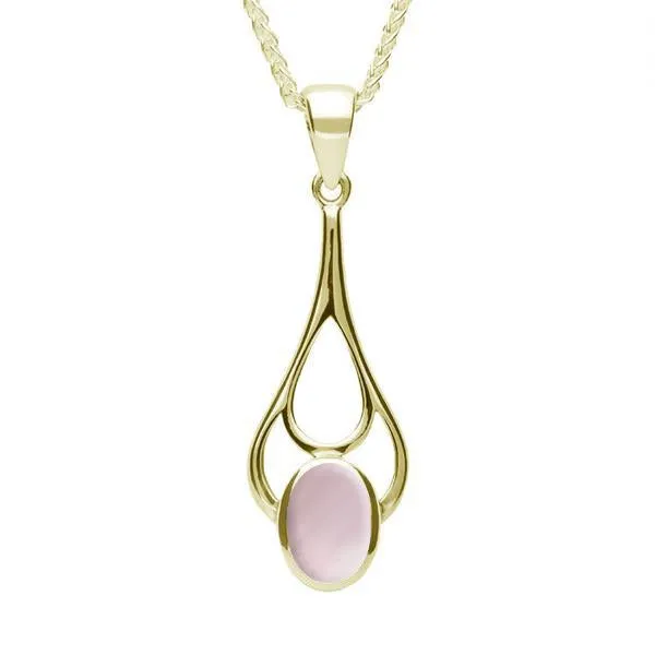 9ct Yellow Gold Pink Mother of Pearl Oval Spoon Necklace sold by Jura Watches