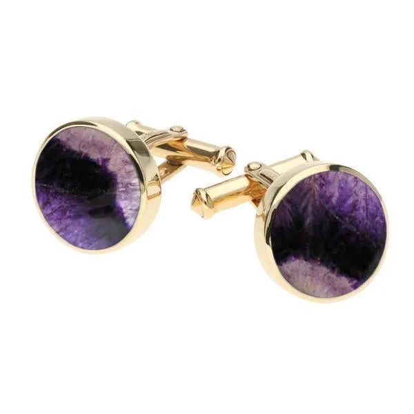 9ct Yellow Gold Blue John Round Shape Cufflinks sold by Jura Watches