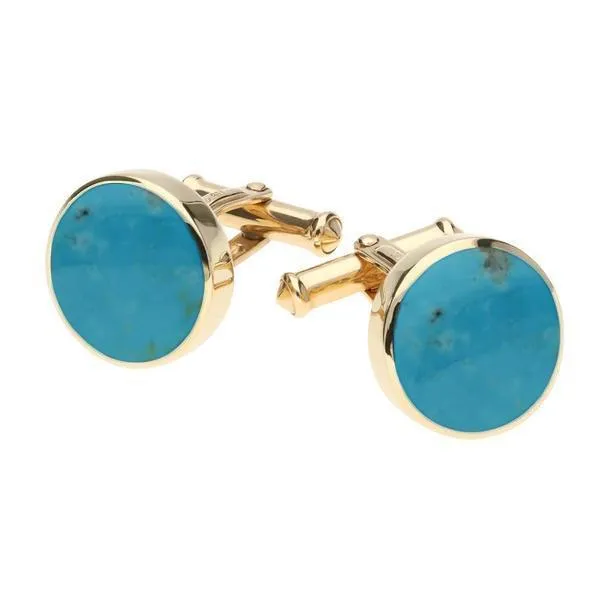9ct Yellow Gold Turquoise Round Shape Cufflinks sold by Jura Watches