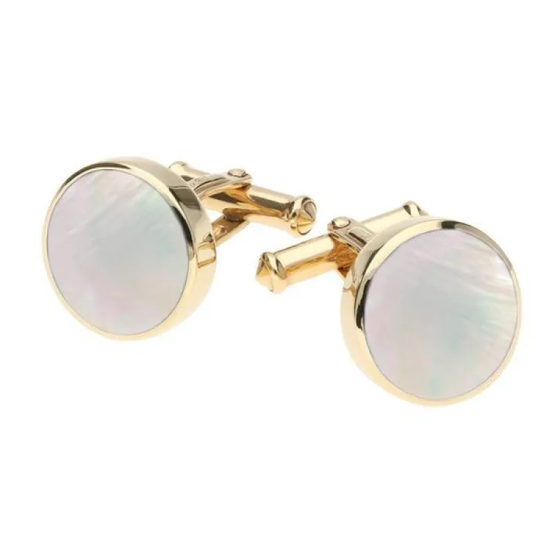 9ct Yellow Gold Mother Of Pearl Round Shape Cufflinks sold by Jura Watches