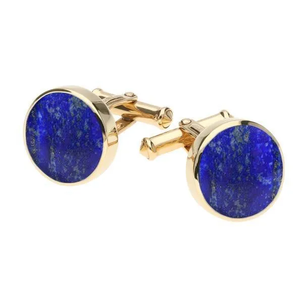 9ct Yellow Gold Lapis Lazuli Round Shape Cufflinks sold by Jura Watches