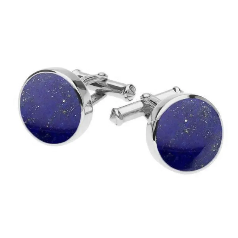 Sterling Silver Lapis Lazuli Round Shape Cufflinks sold by Jura Watches