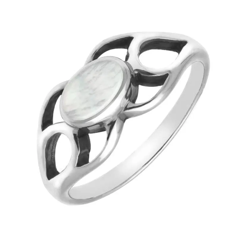 Sterling Silver Mother of Pearl Oval Lattice Ring sold by Jura Watches