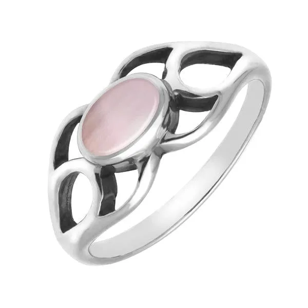Sterling Silver Pink Mother of Pearl Oval Lattice Ring sold by Jura Watches