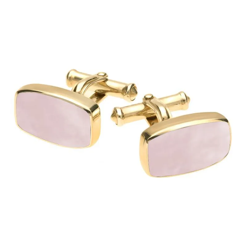 9ct Yellow Gold Pink Mother Of Pearl Barrel Cufflinks sold by Jura Watches