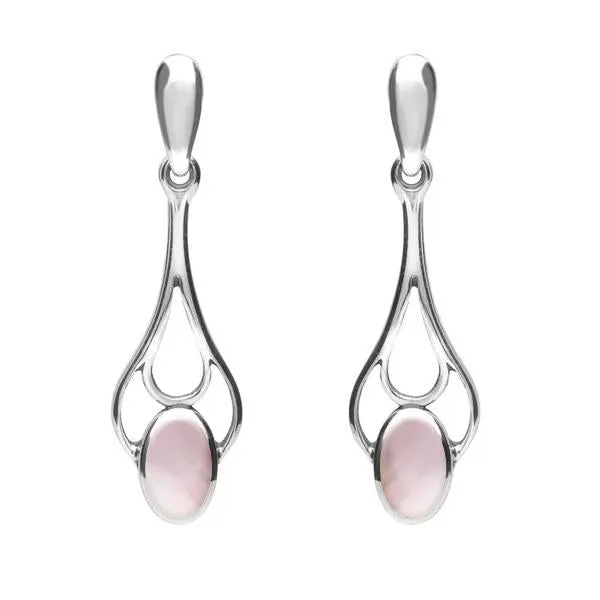 Sterling Silver Pink Mother of Pearl Spoon Drop Earrings sold by Jura Watches