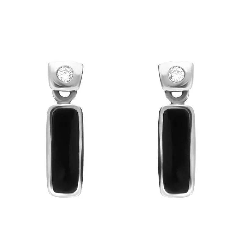 18ct White Gold Whitby Jet Diamond Oblong Drop Earrings sold by Jura Watches