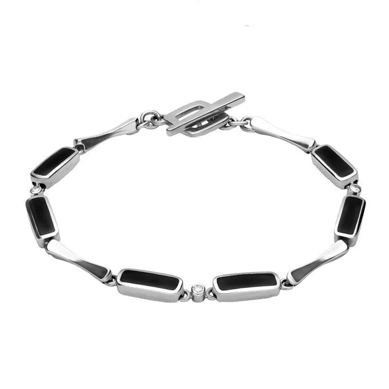 18ct White Gold Whitby Jet and Diamond Six Stone Oblong Bracelet sold by Jura Watches