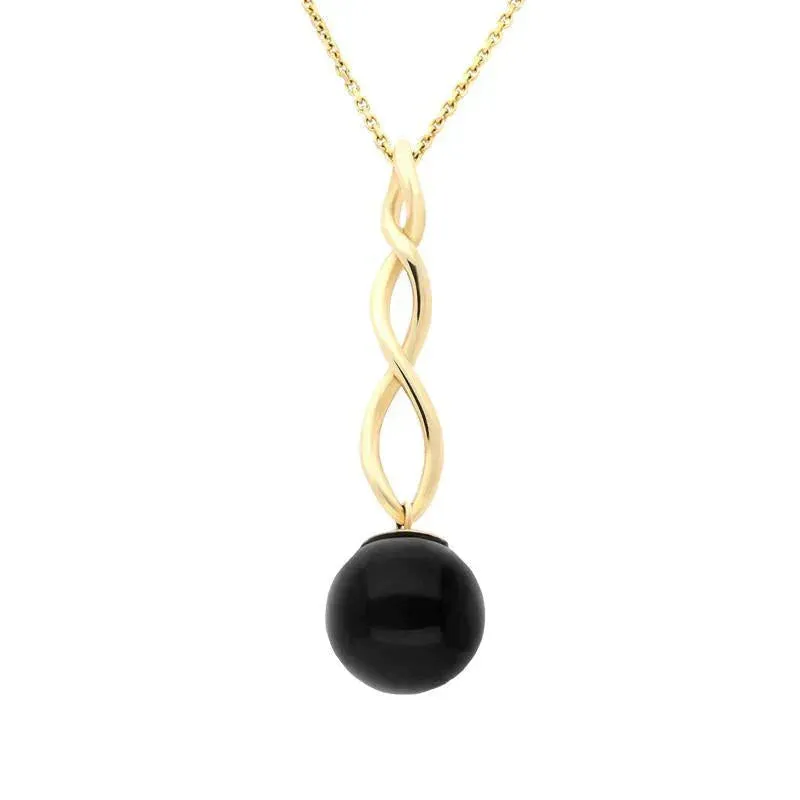 9ct Yellow Gold Whitby Jet 10mm Bead Twist Necklace sold by Jura Watches