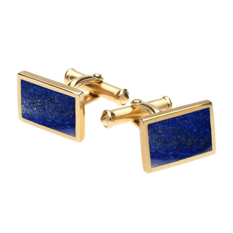 9ct Yellow Gold Lapis Lazuli Oblong Flat Cufflinks sold by Jura Watches
