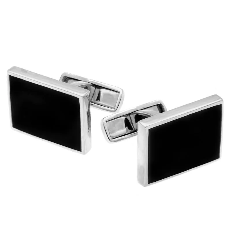 Sterling Silver Whitby Jet Oblong Cufflinks sold by Jura Watches