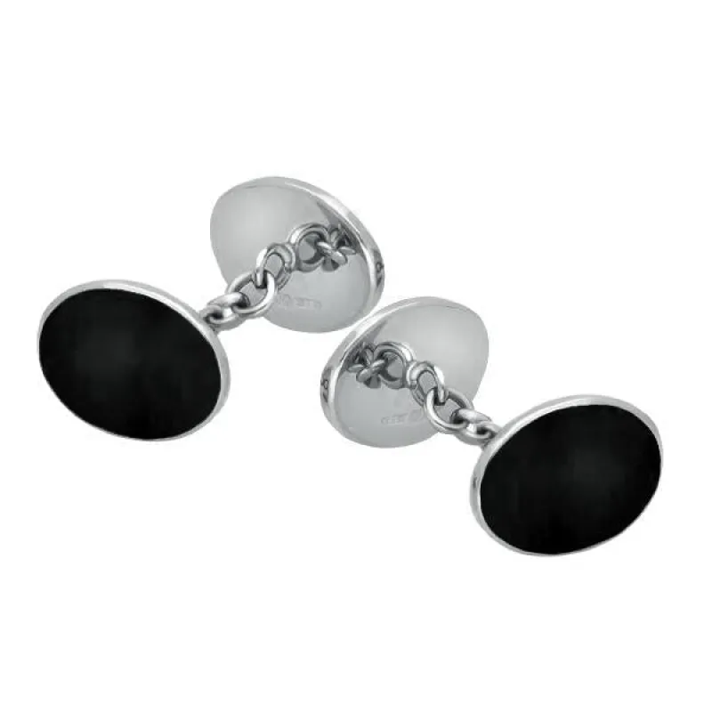 Sterling Silver Whitby Jet Four Stone Chain Cufflinks sold by Jura Watches