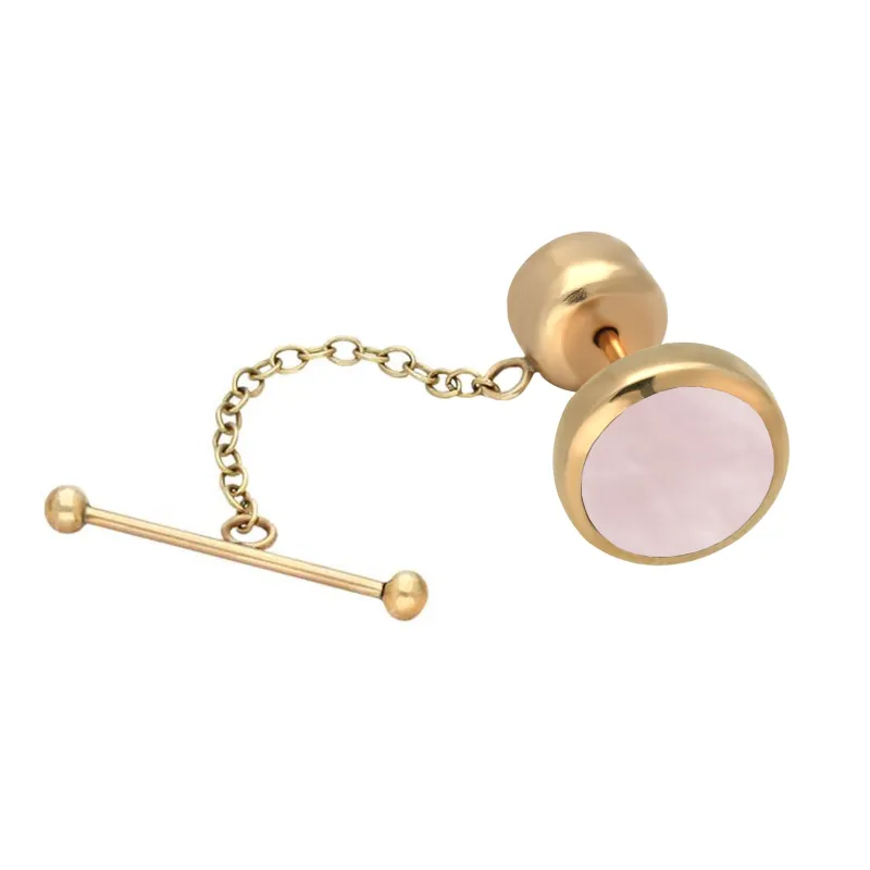 9ct Yellow Gold Pink Mother Of Pearl Circle Tie Pin sold by Jura Watches