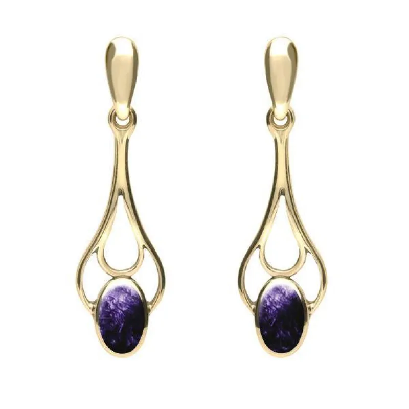 9ct Yellow Gold Blue John Spoon Drop Earrings sold by Jura Watches